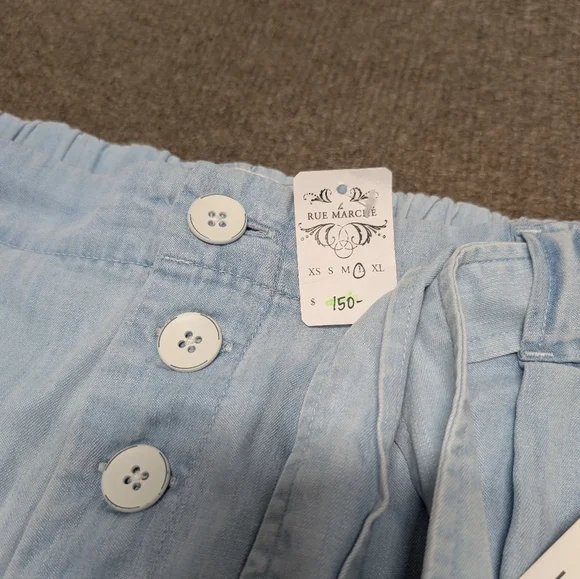 Bella Dahl Light Blue Tencel Women's Shorts Button Fly Tie Waist Large - Picture 2 of 9